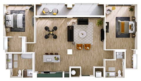Floor plan for 2 beds, 2 baths, 1596 sqft